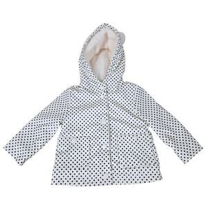 C&C California Hooded Rain Coat Jacket 12 Mo White Blk Polka Dot Faux Fur Lining
